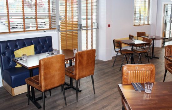 Inside the Brasserie restaurant at Bletchley campus
